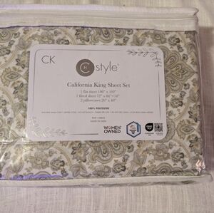CK H Style California King Sheet Set - Floral Paisley Beige & Olive